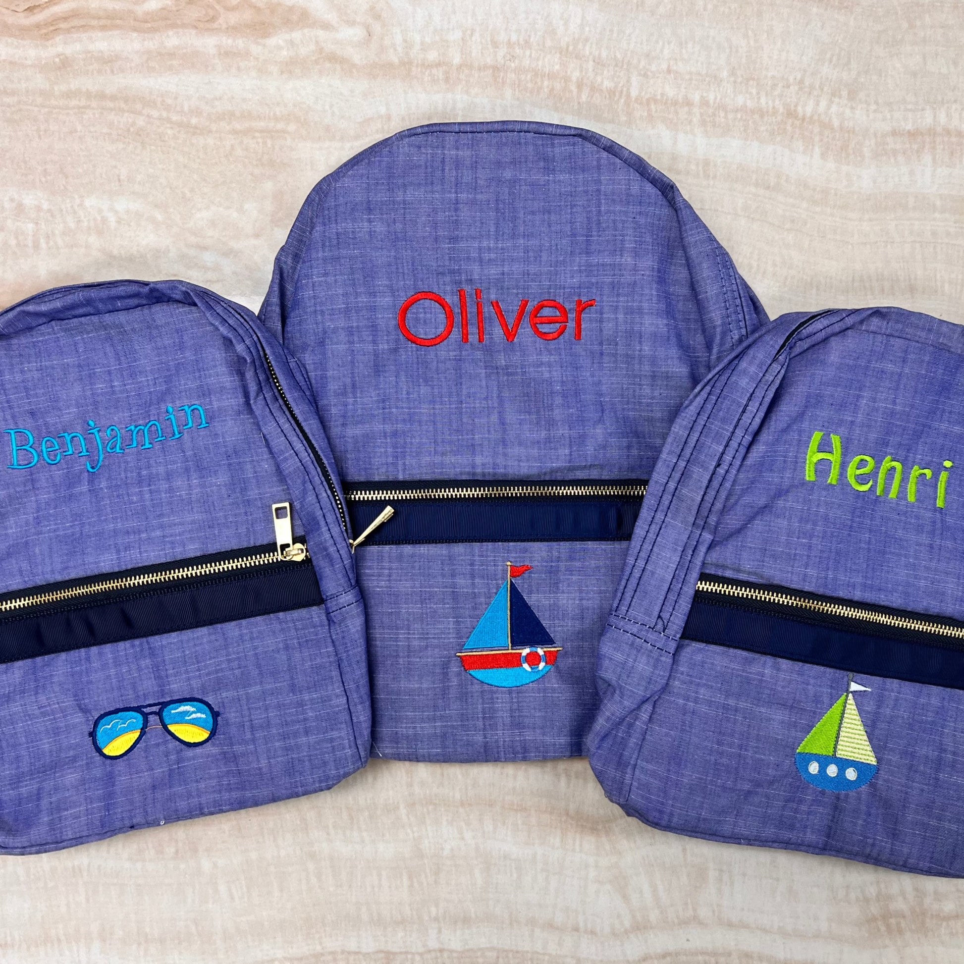 Personalized Chambray Blue Navy Large Backpack w/Pockets - Give Wink