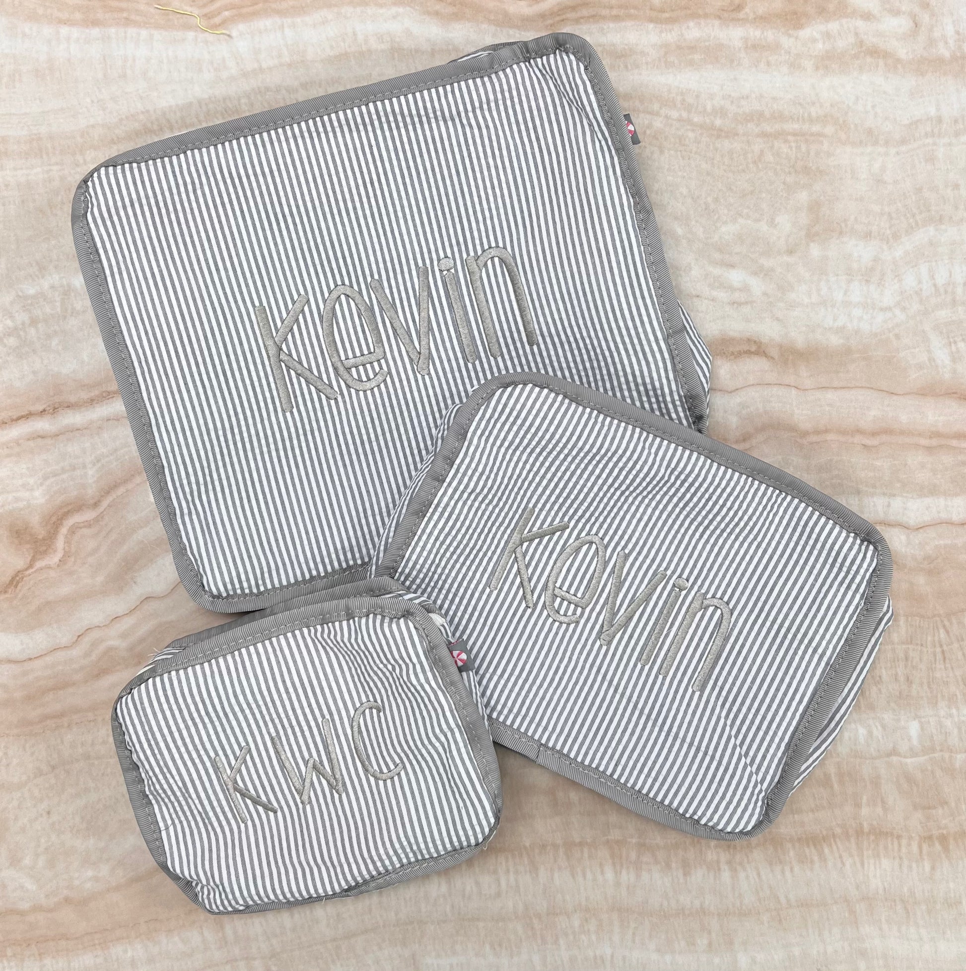 Personalized Seersucker Grey Organizing Trio - Give Wink