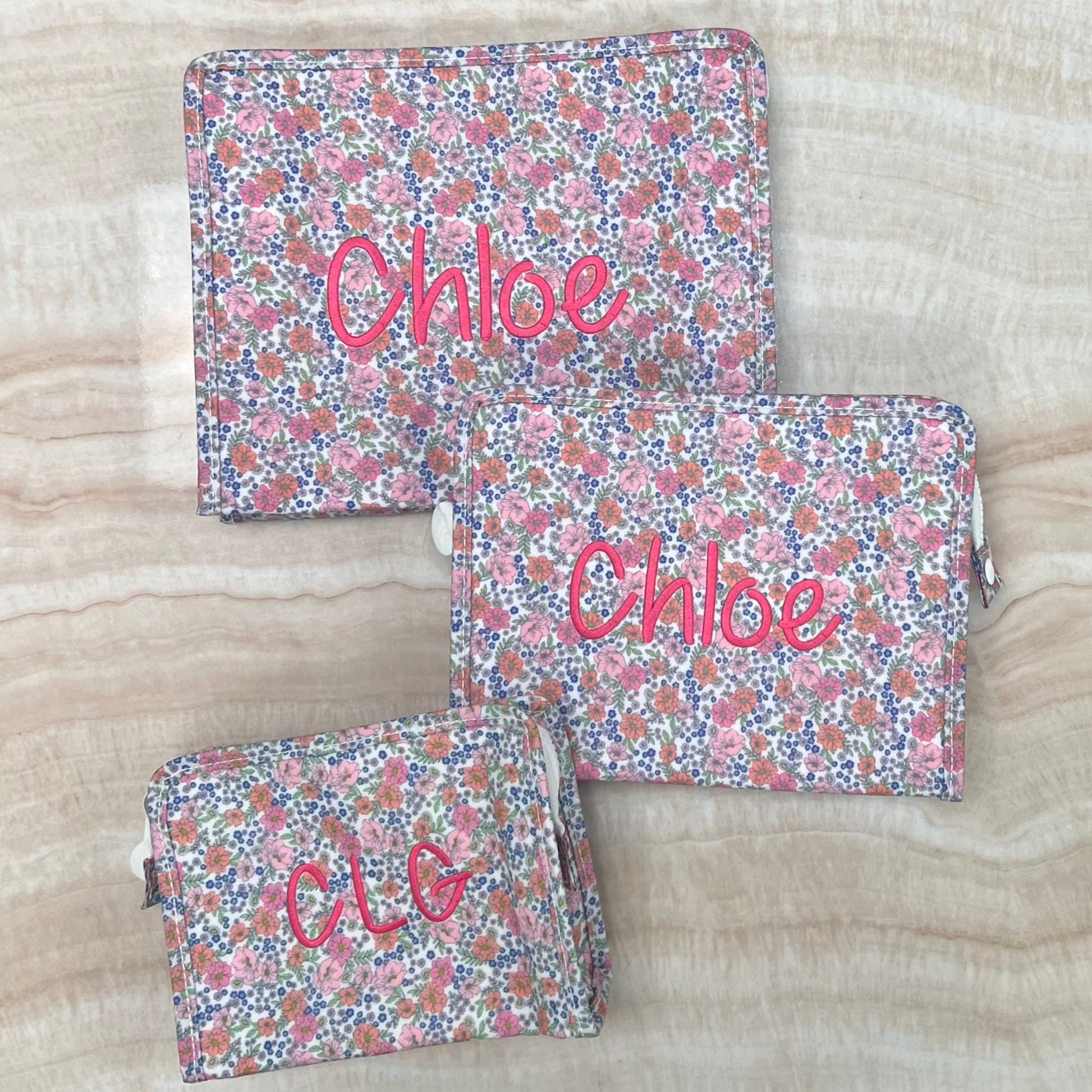 Personalized Nylon Floral Set of 3 Pouches - Give Wink