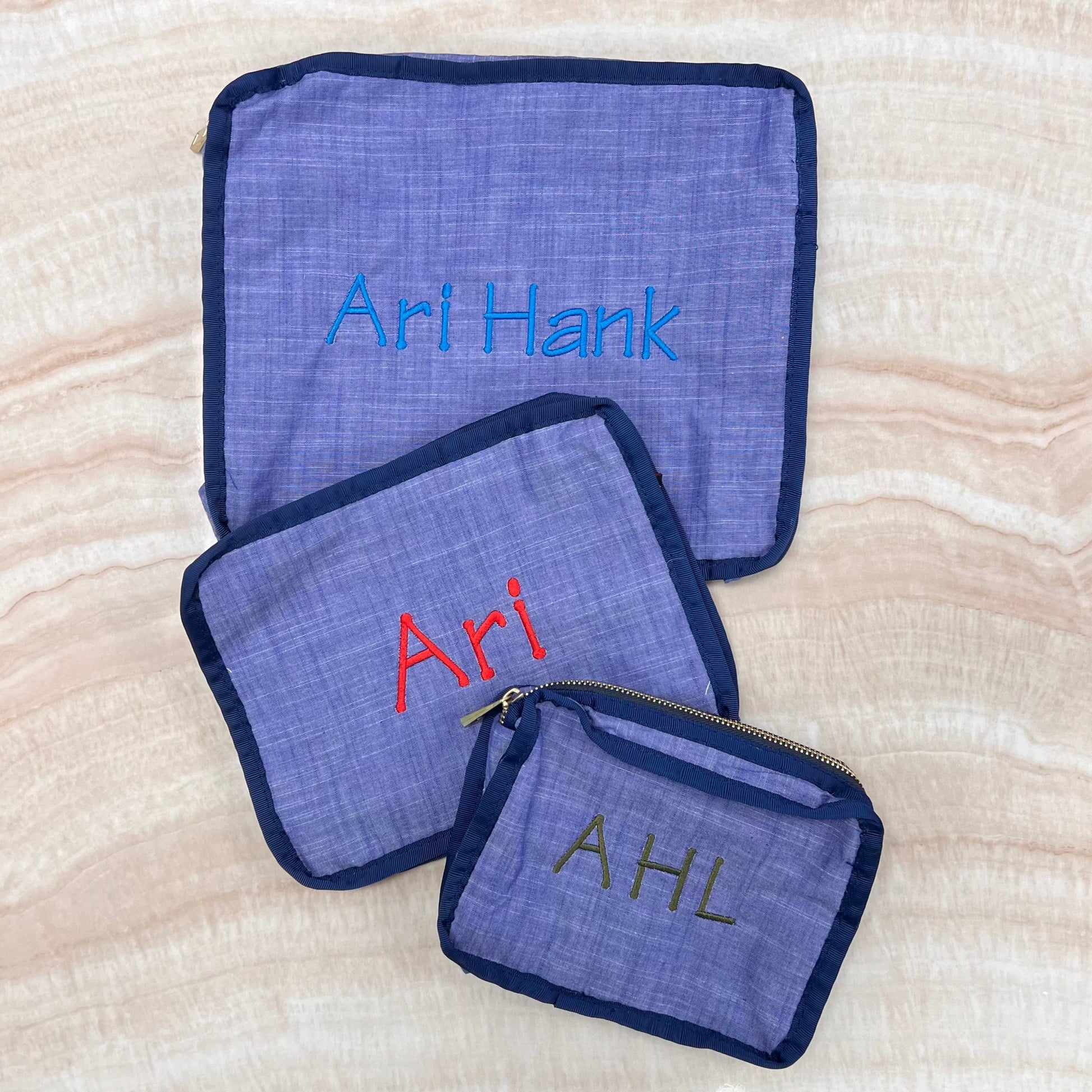 Personalized Chambray Blue Navy Organizing Trio - Give Wink