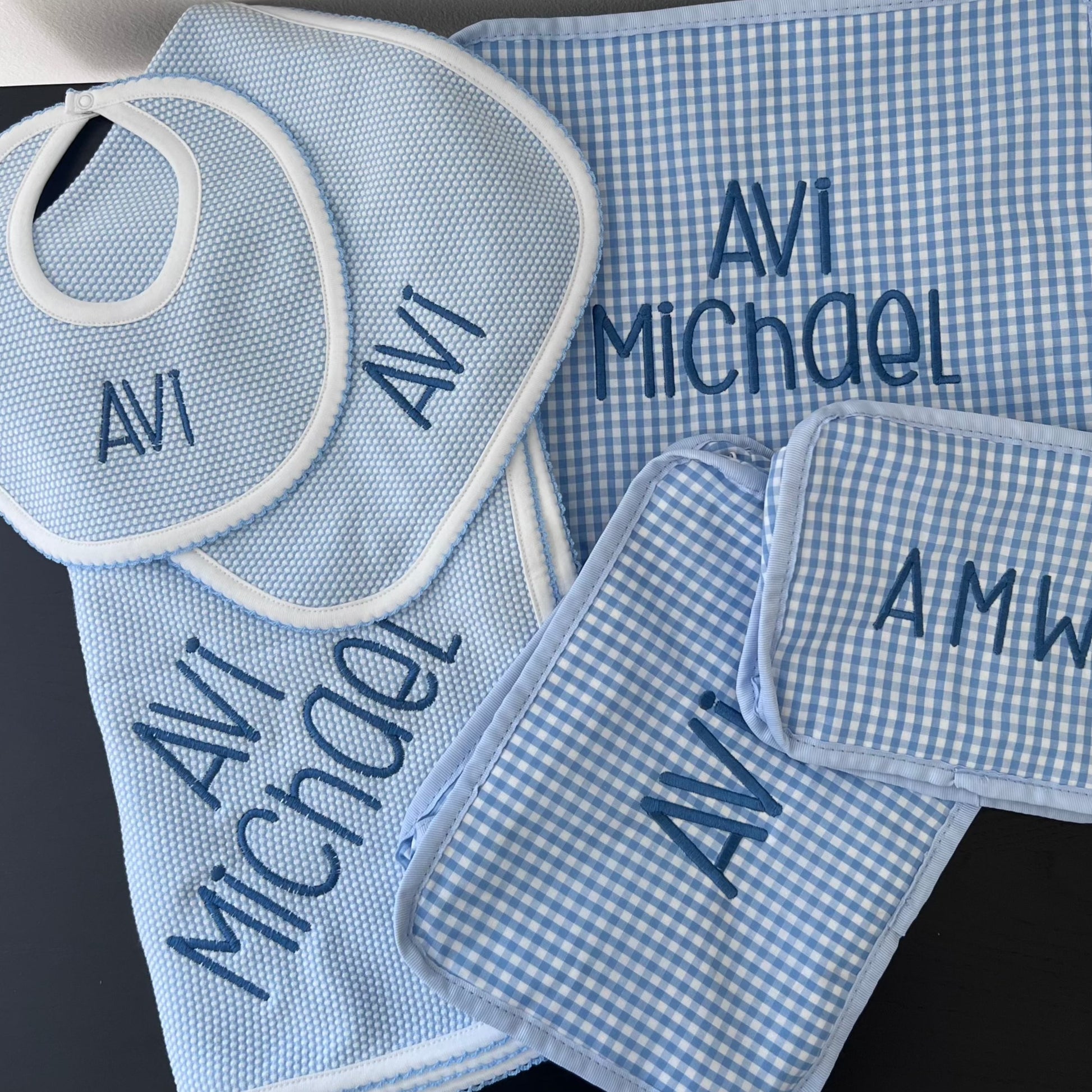 Pima Cotton Bubble Baby Bib Blue - Give Wink
