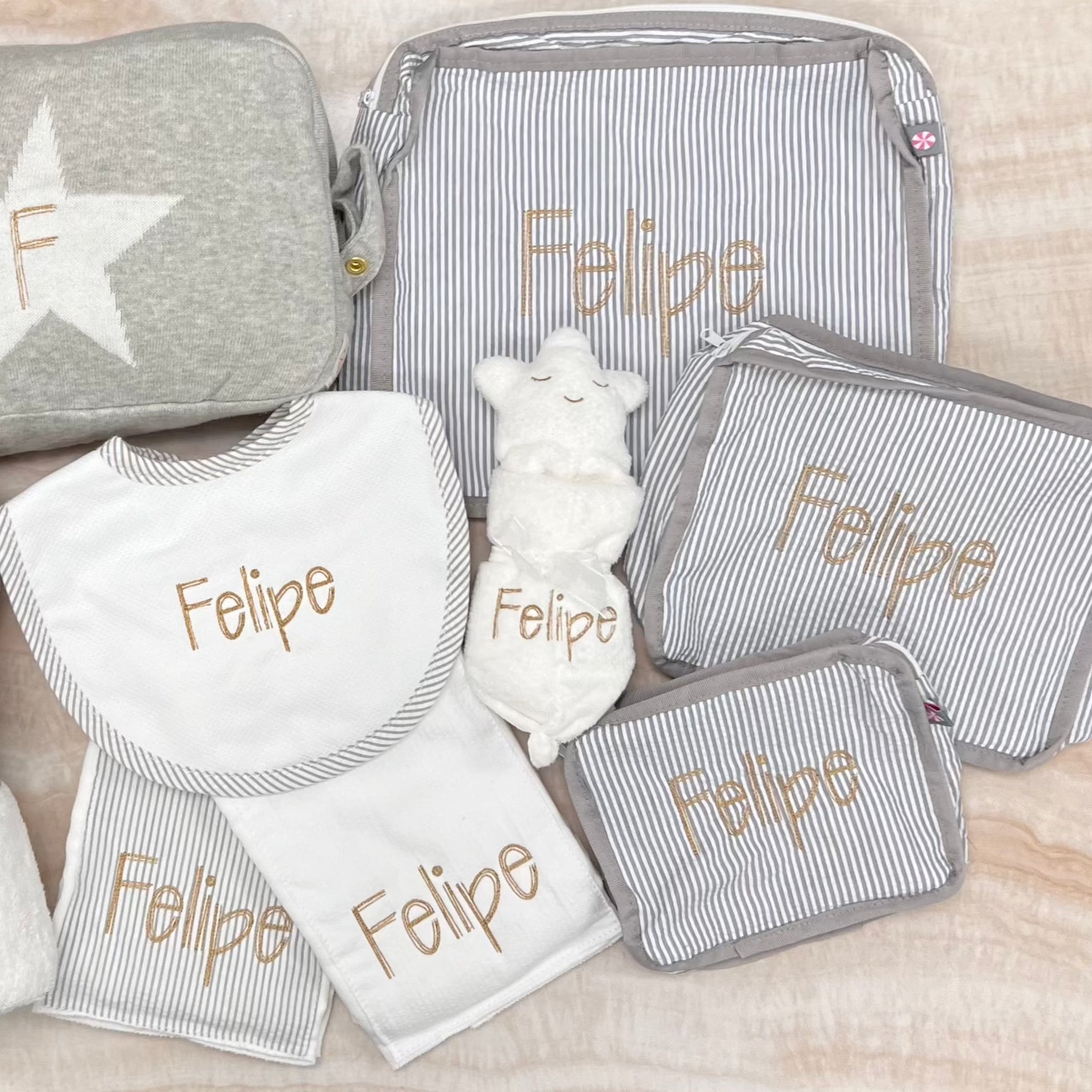 Personalized Grey Seersucker Set of 2 Burps - Give Wink