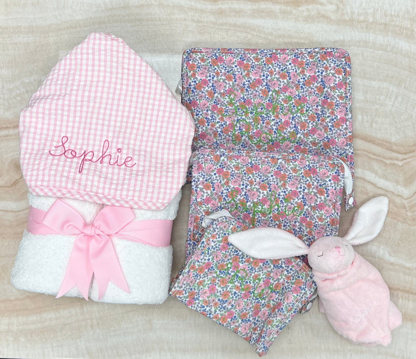 Personalized Baby Girl Pink Gingham Hooded Towel - Give Wink