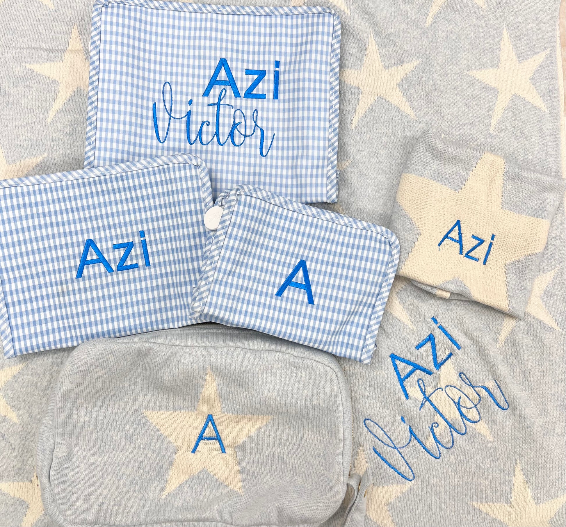 Personalized Nylon Mist Gingham Set of 3 Pouches - Give Wink