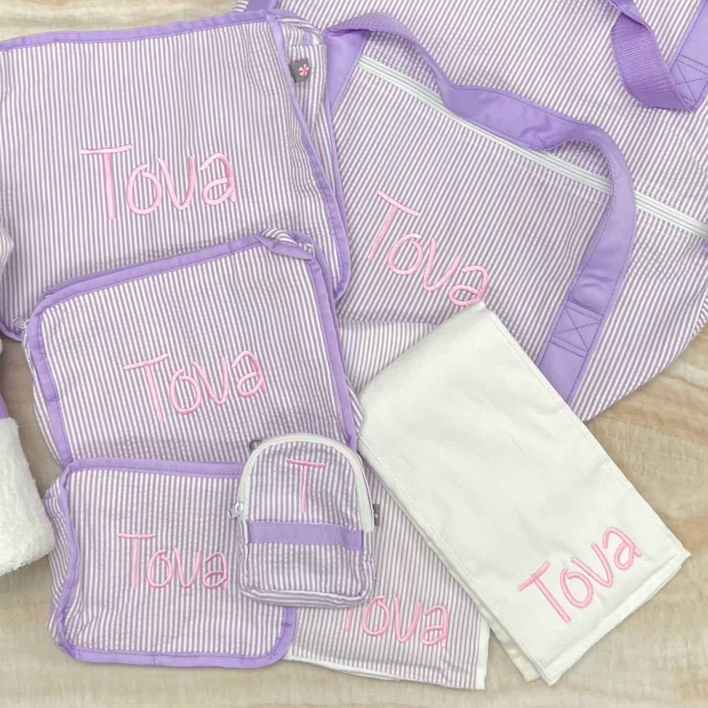 Personalized Baby Girl Lilac Seersucker Set of 2 Burps - Give Wink