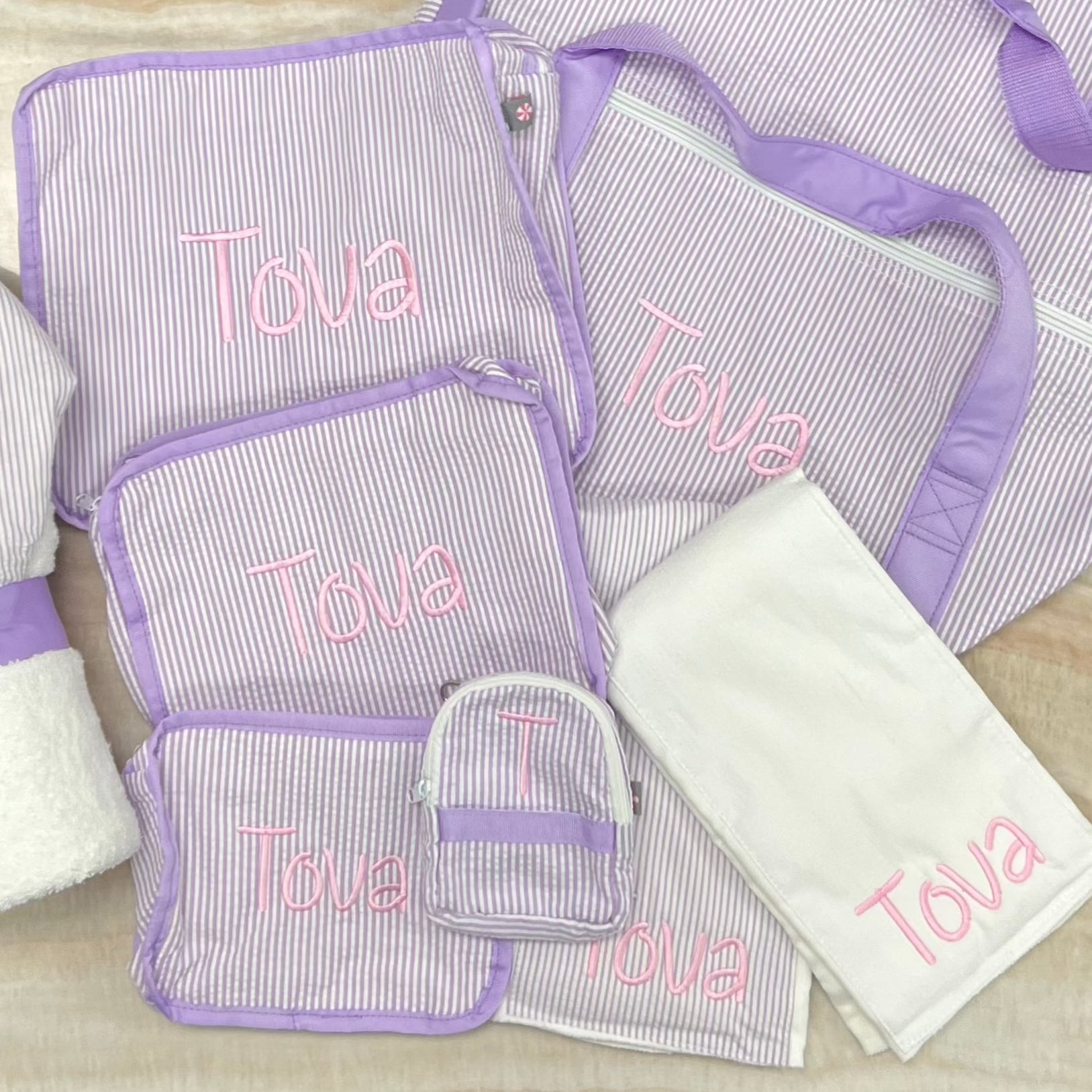 Personalized Seersucker Lilac Teeny Tiny Backpack - Give Wink