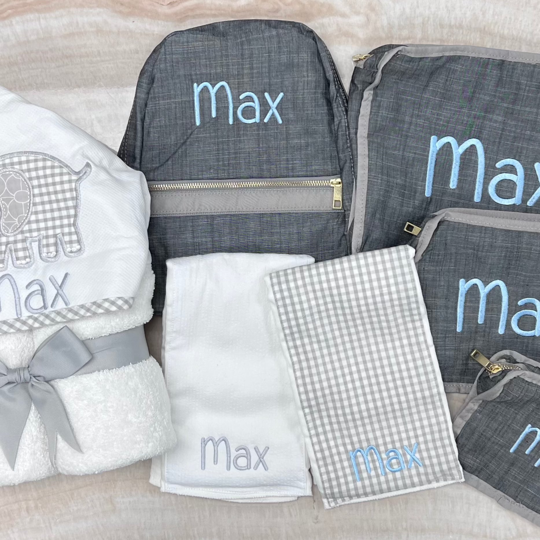 Personalized Chambray Grey Small Backpack - Give Wink