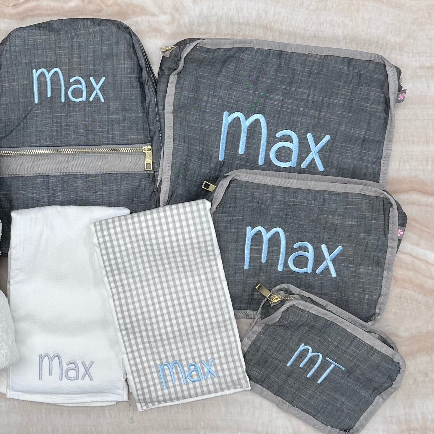 Personalized Chambray Grey Organizing Trio - Give Wink