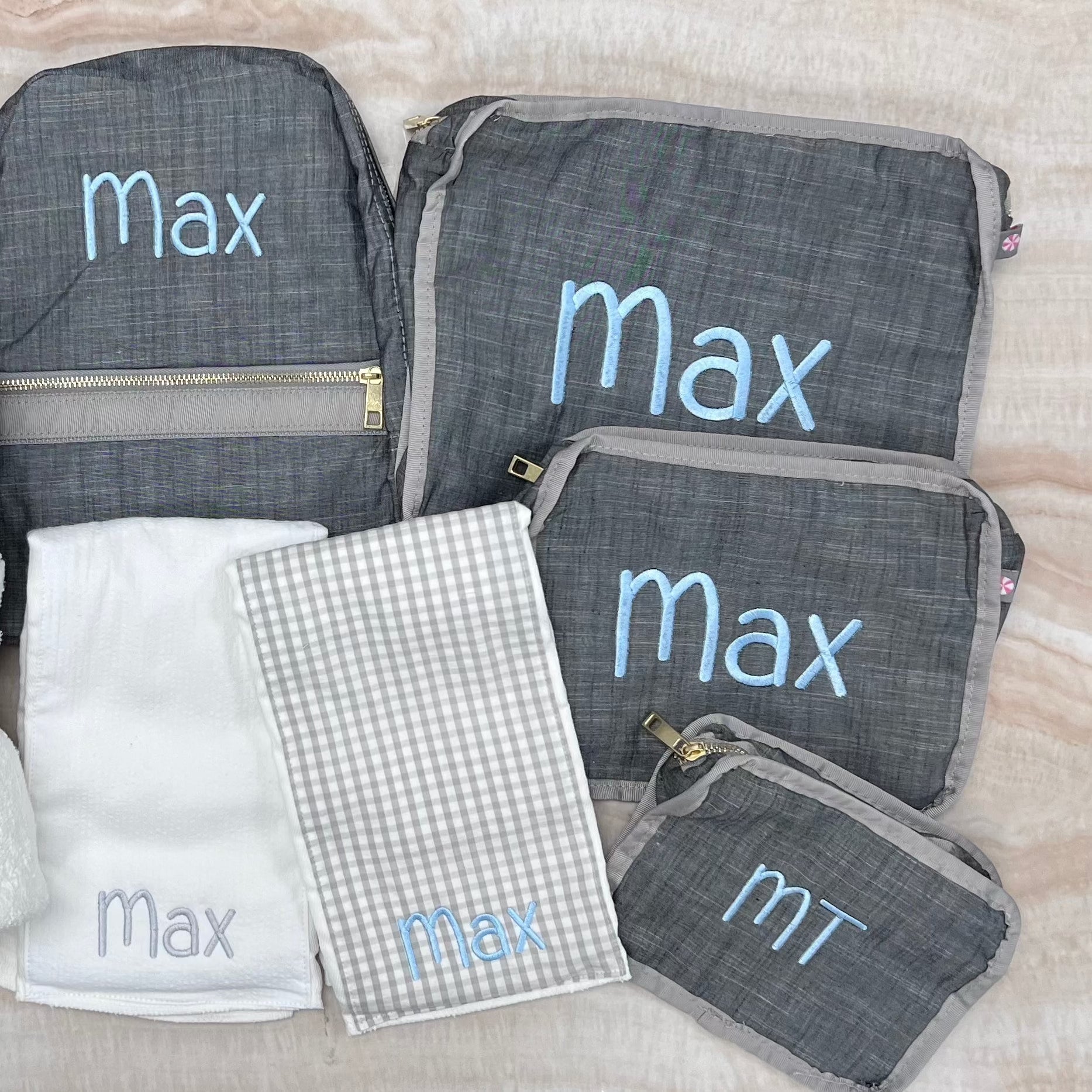 Personalized Chambray Grey Organizing Trio - Give Wink