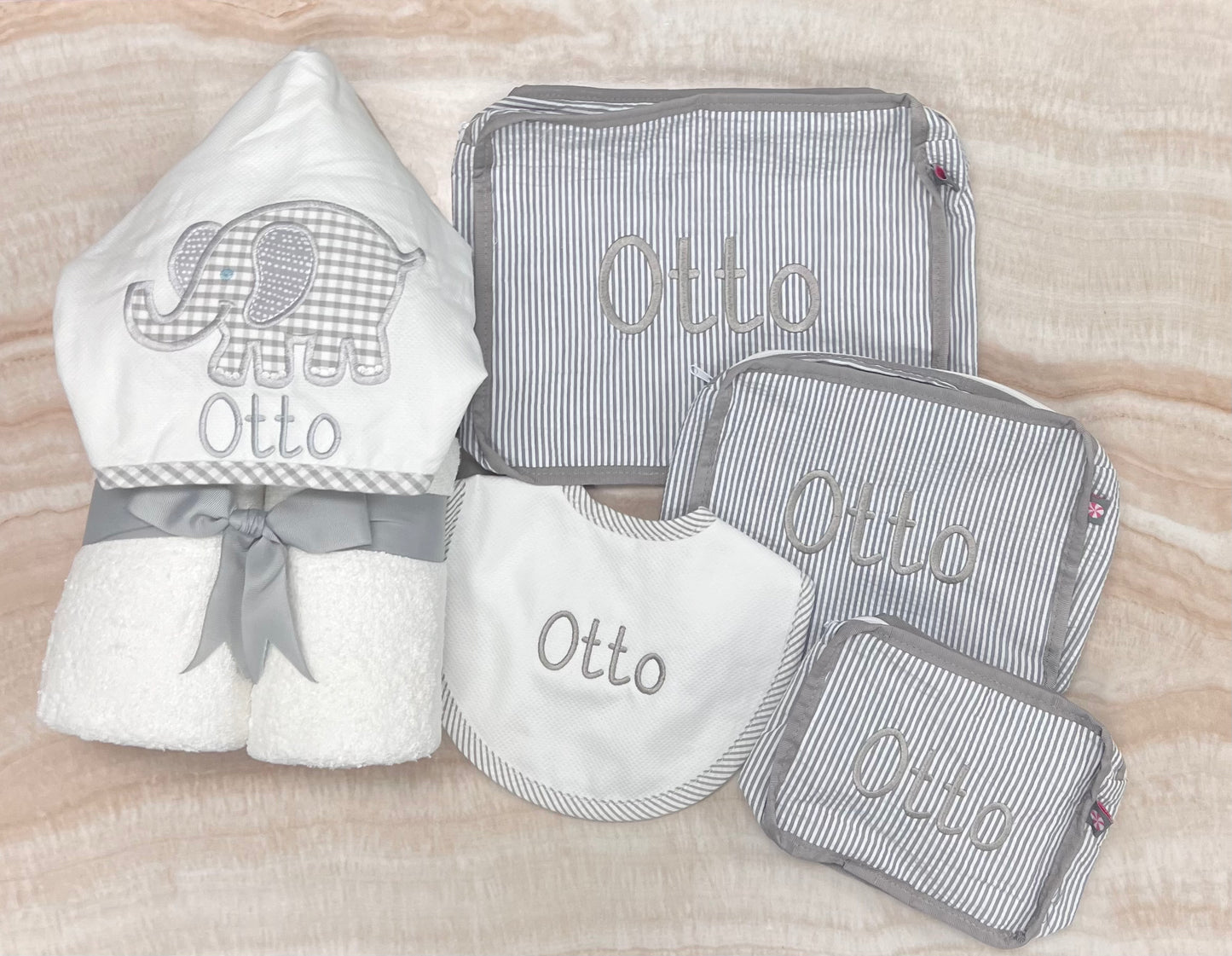 Personalized Elephant Grey Baby Hooded Towel - Give Wink