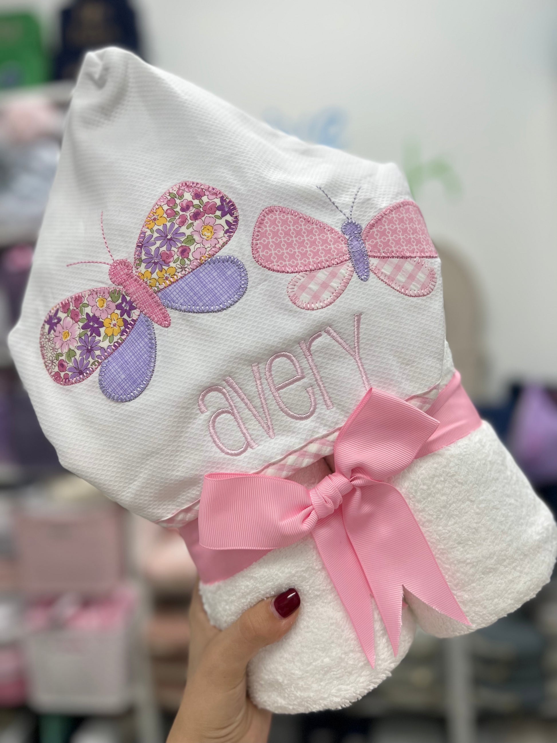 Personalized Baby Girl Floral Butterfly Hooded Towel - Give Wink