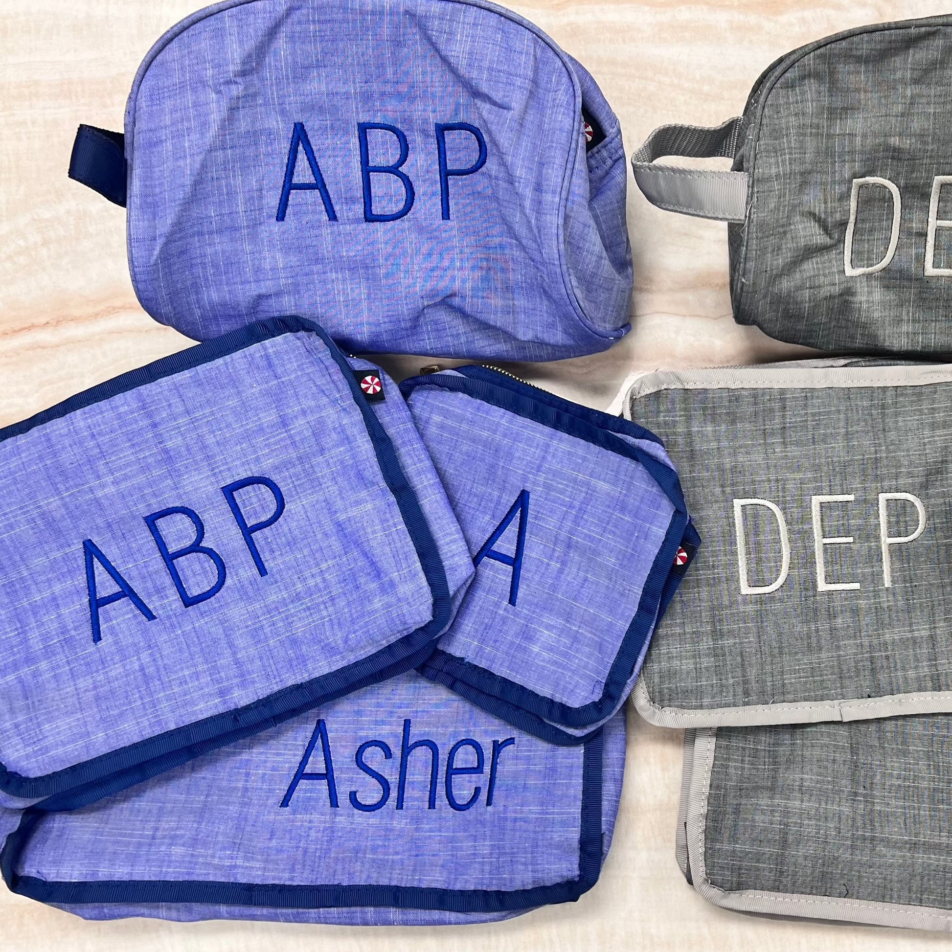 Personalized Chambray Blue Navy Organizing Trio - Give Wink