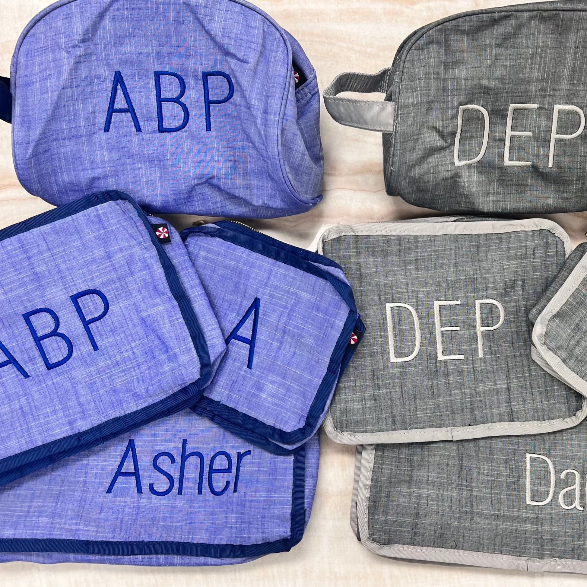 Personalized Chambray Blue Navy Traveler Pouch - Give Wink