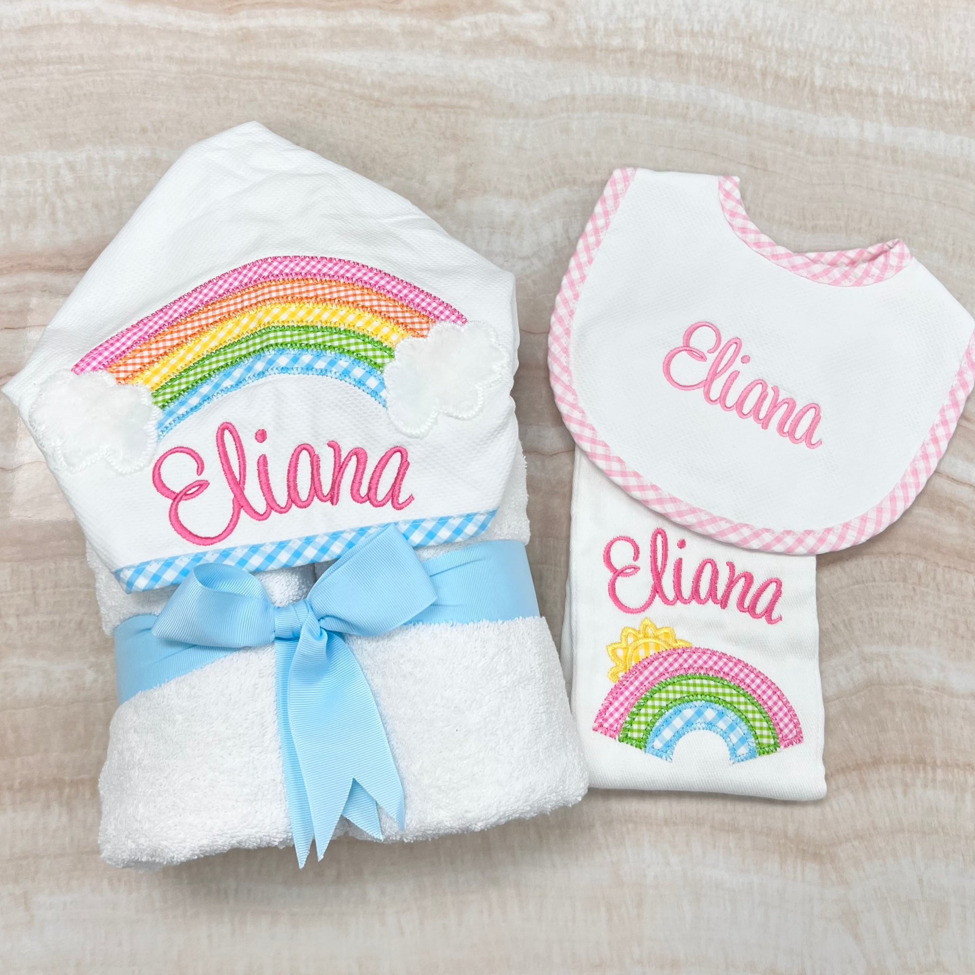 Personalized Baby Girl Pink Gingham Pique Medium Bib - Give Wink