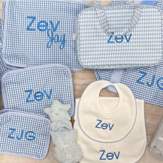 Pima Cotton Basket Weave Bib - White / Blue - Give Wink