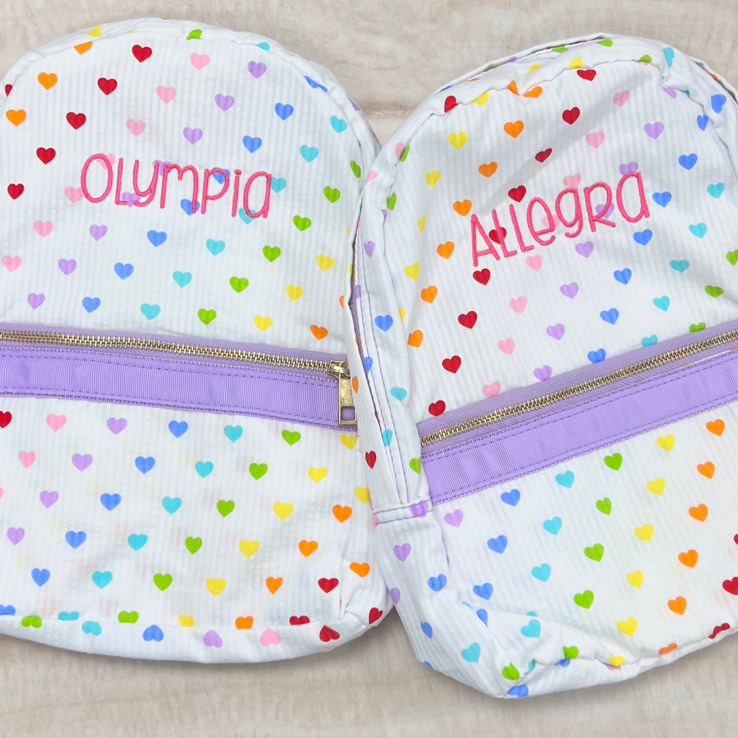 Personalized Seersucker Tiny Hearts Large Backpack - Give Wink