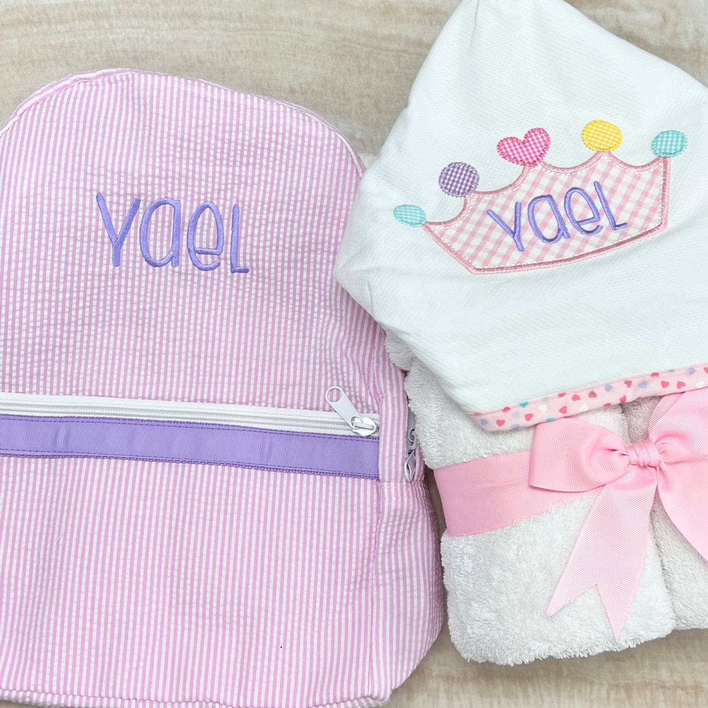 Personalized Seersucker Princess Large Backpack - Give Wink