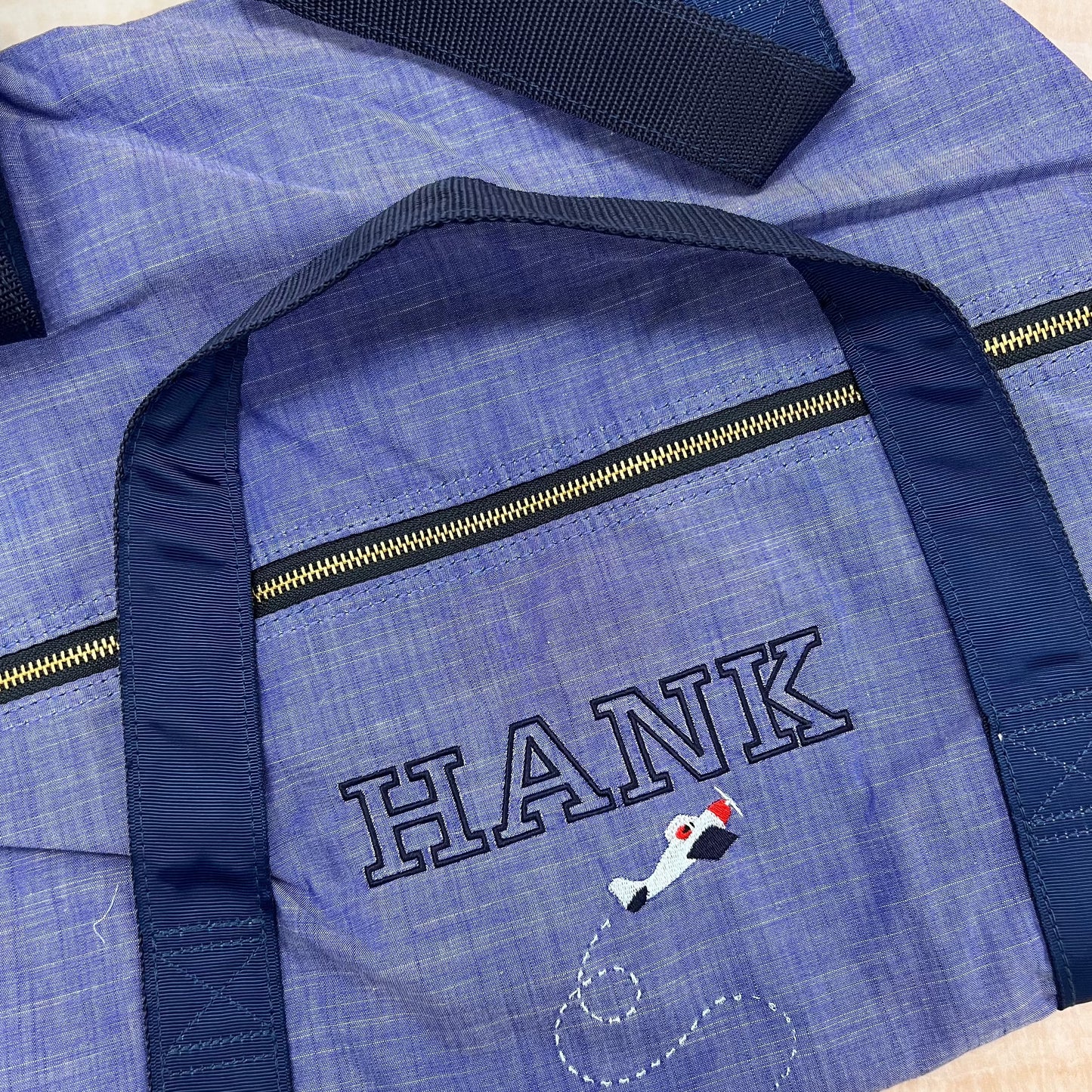 Personalized Chambray Blue Navy Duffel Bag - Give Wink