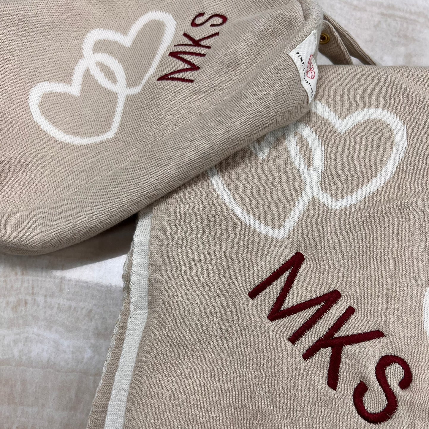 Twin Hearts 3 Piece Baby Knitted Travel Set - Natural / Linen - Give Wink