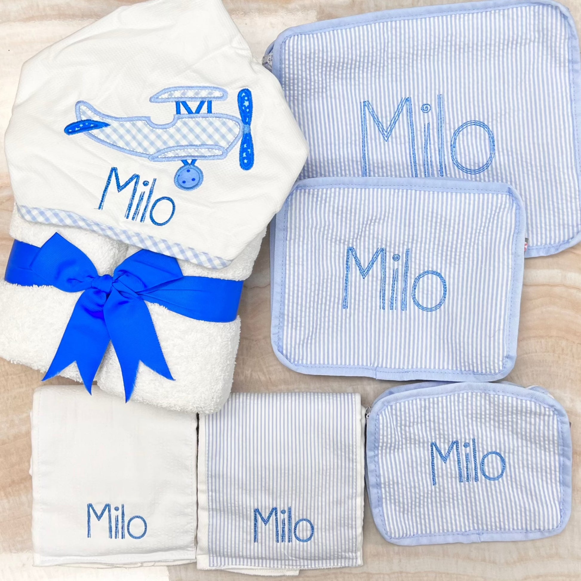 Personalized Baby Boy Blue Seersucker Set of 2 Burps - Give Wink