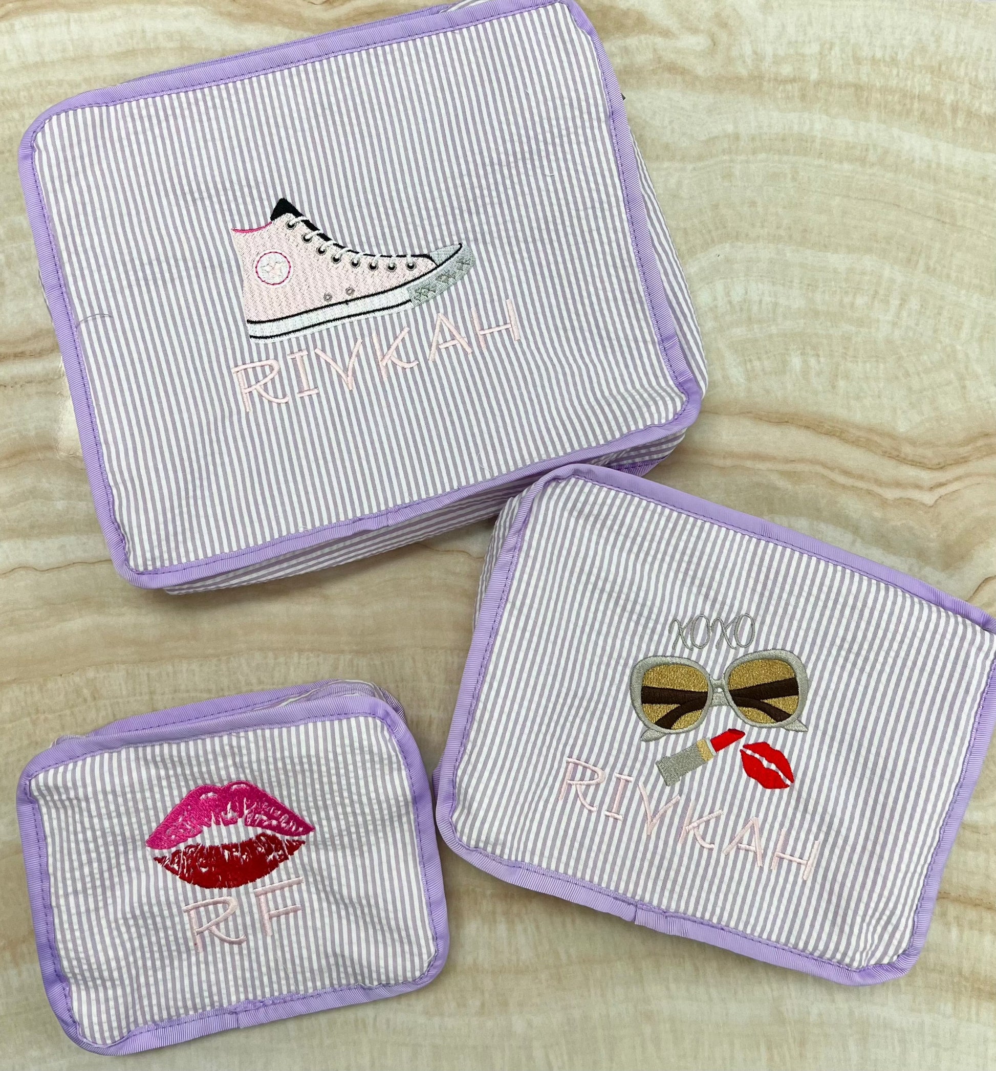 Personalized Seersucker Lilac Organizing Trio - Give Wink