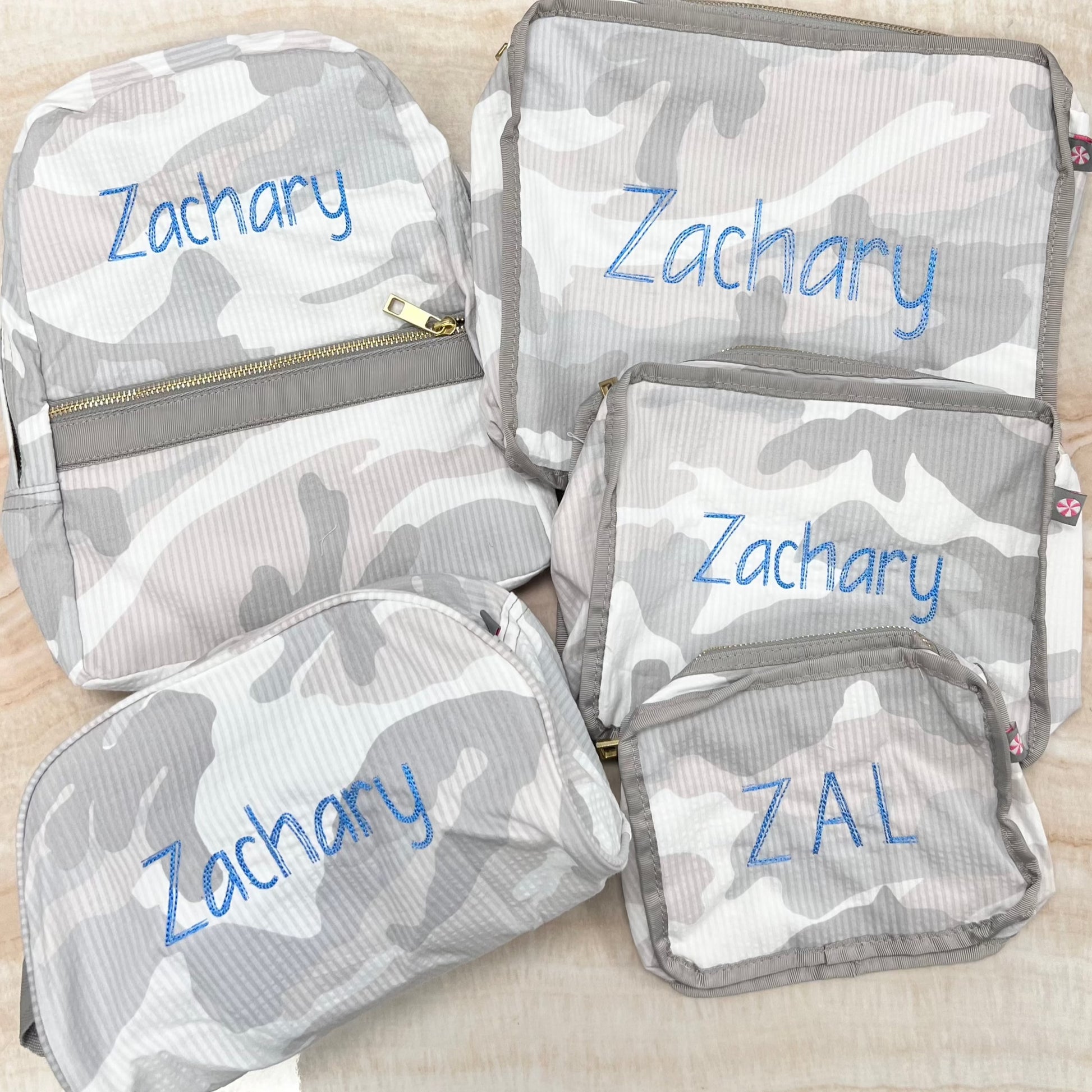 Personalized Seersucker Snow Camo Organizing Trio - Give Wink