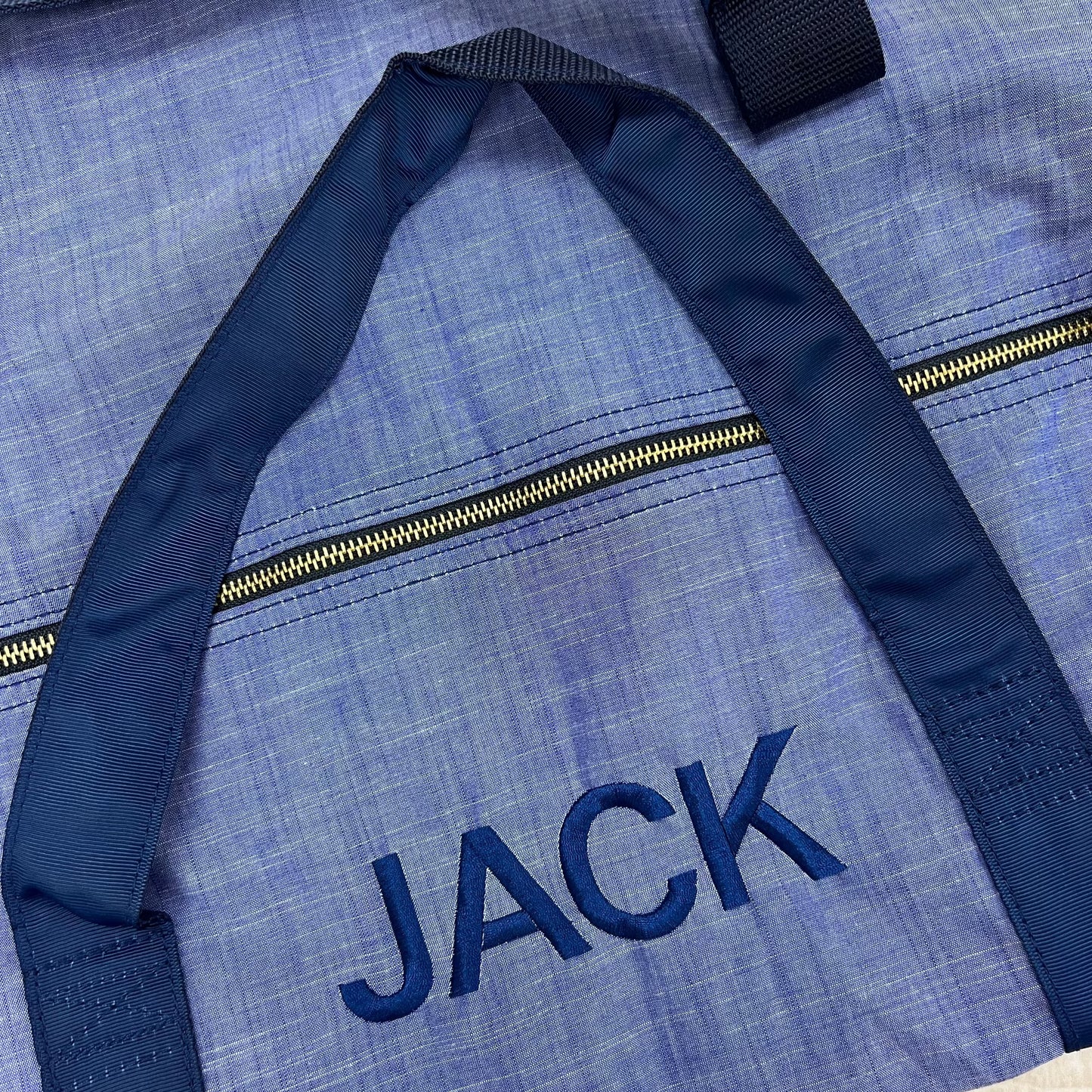 Personalized Chambray Blue Navy Duffel Bag - Give Wink