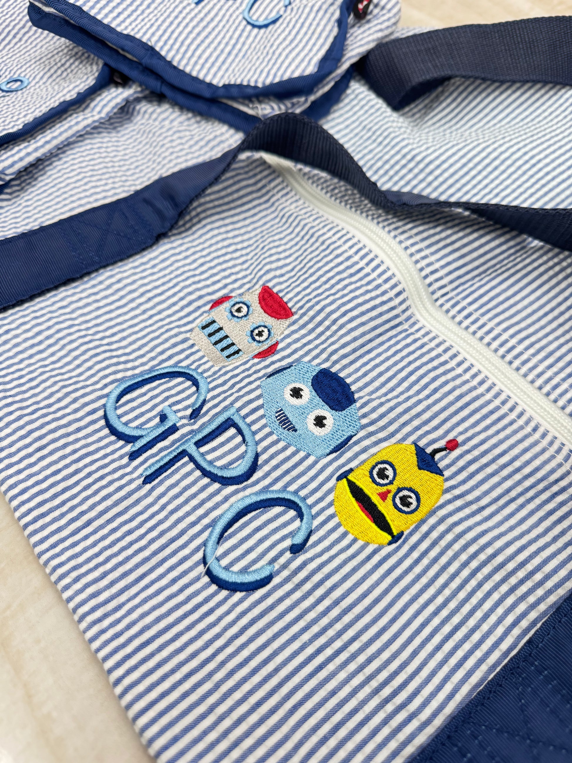 Personalized Seersucker Blue Navy Duffel Bag - Give Wink