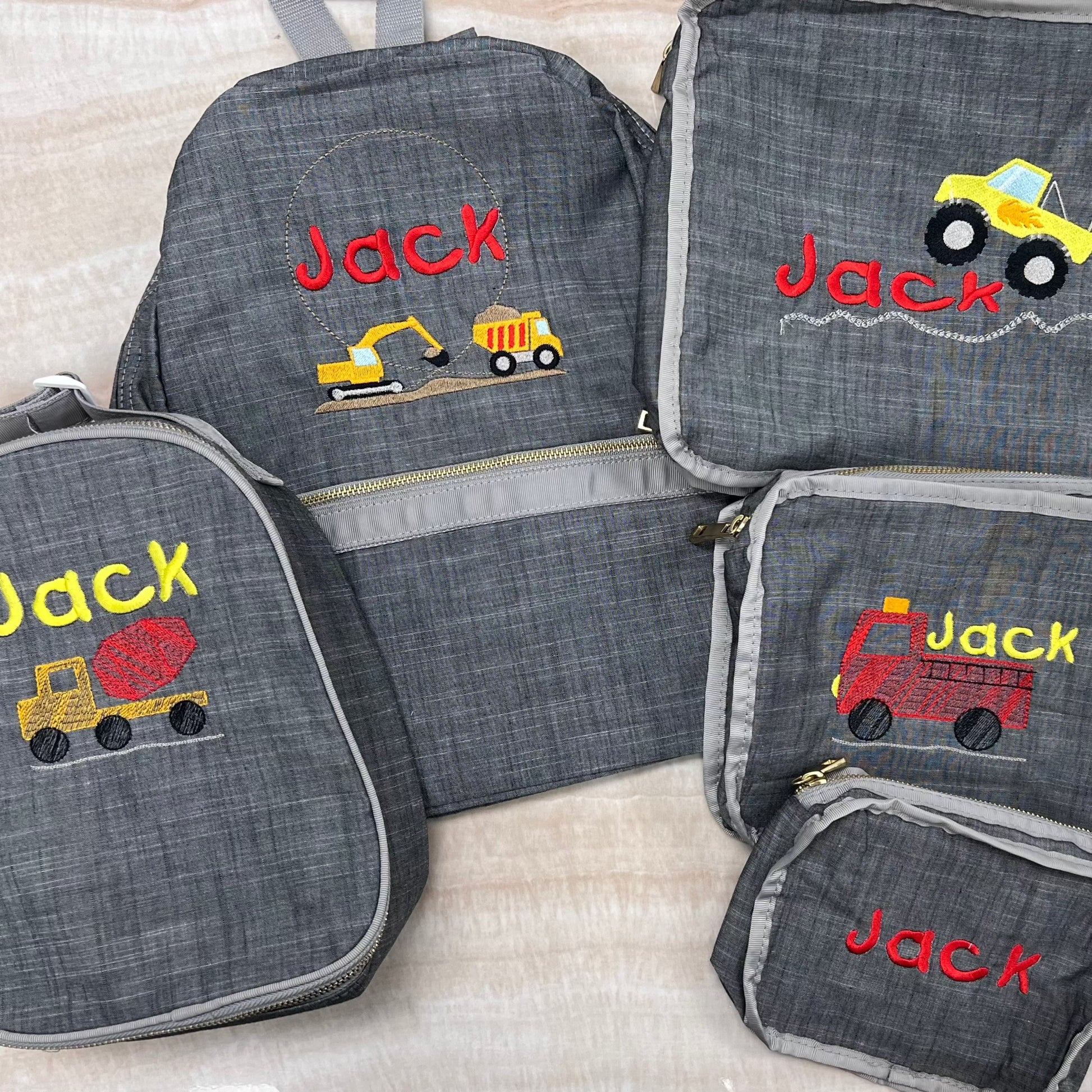Personalized Chambray Grey Large Backpack w/Pockets - Give Wink