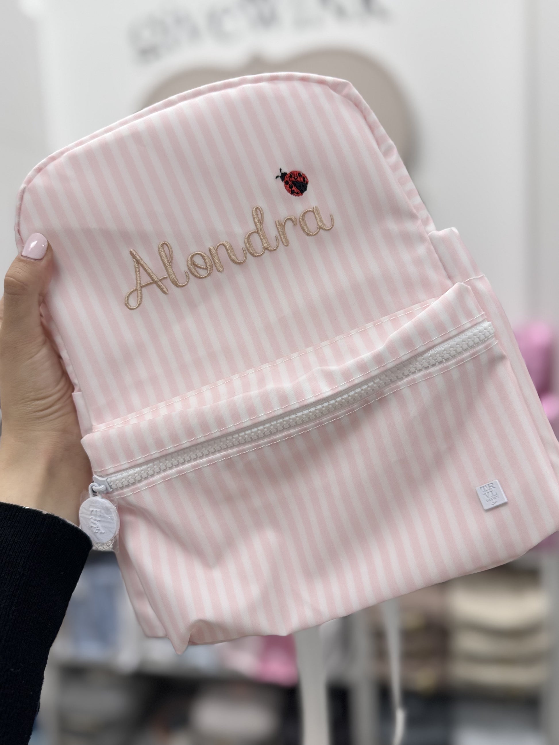 Personalized Small Nylon Backpack Pink Stripe - Give Wink