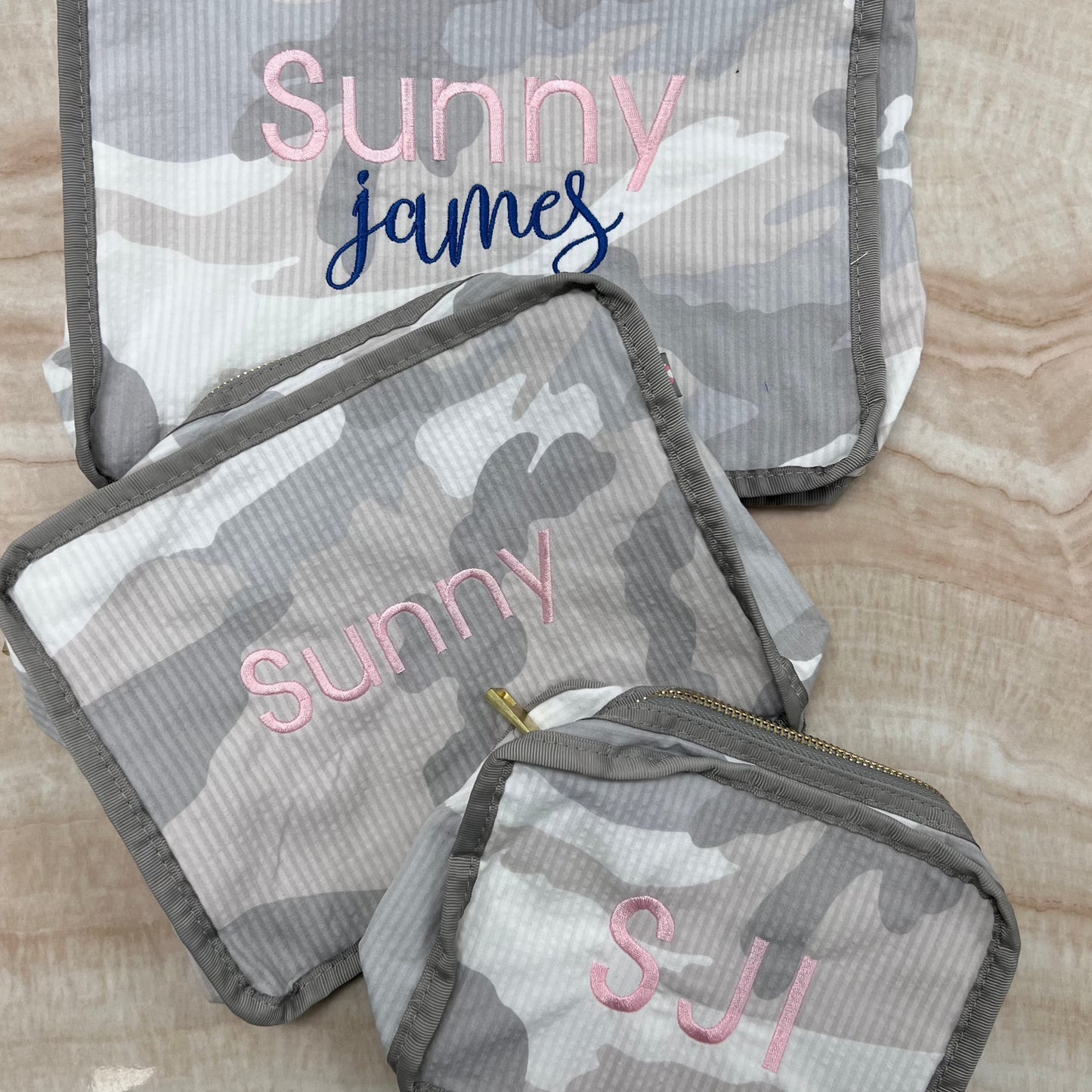 Personalized Seersucker Snow Camo Organizing Trio - Give Wink