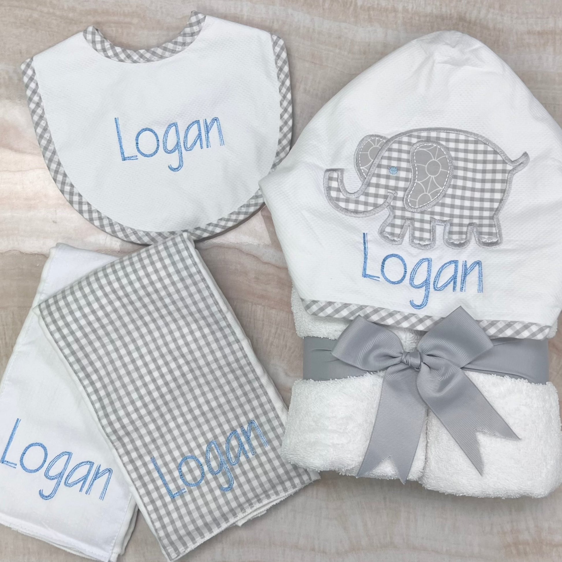 Personalized Grey Gingham Set of 2 Burps - Give Wink