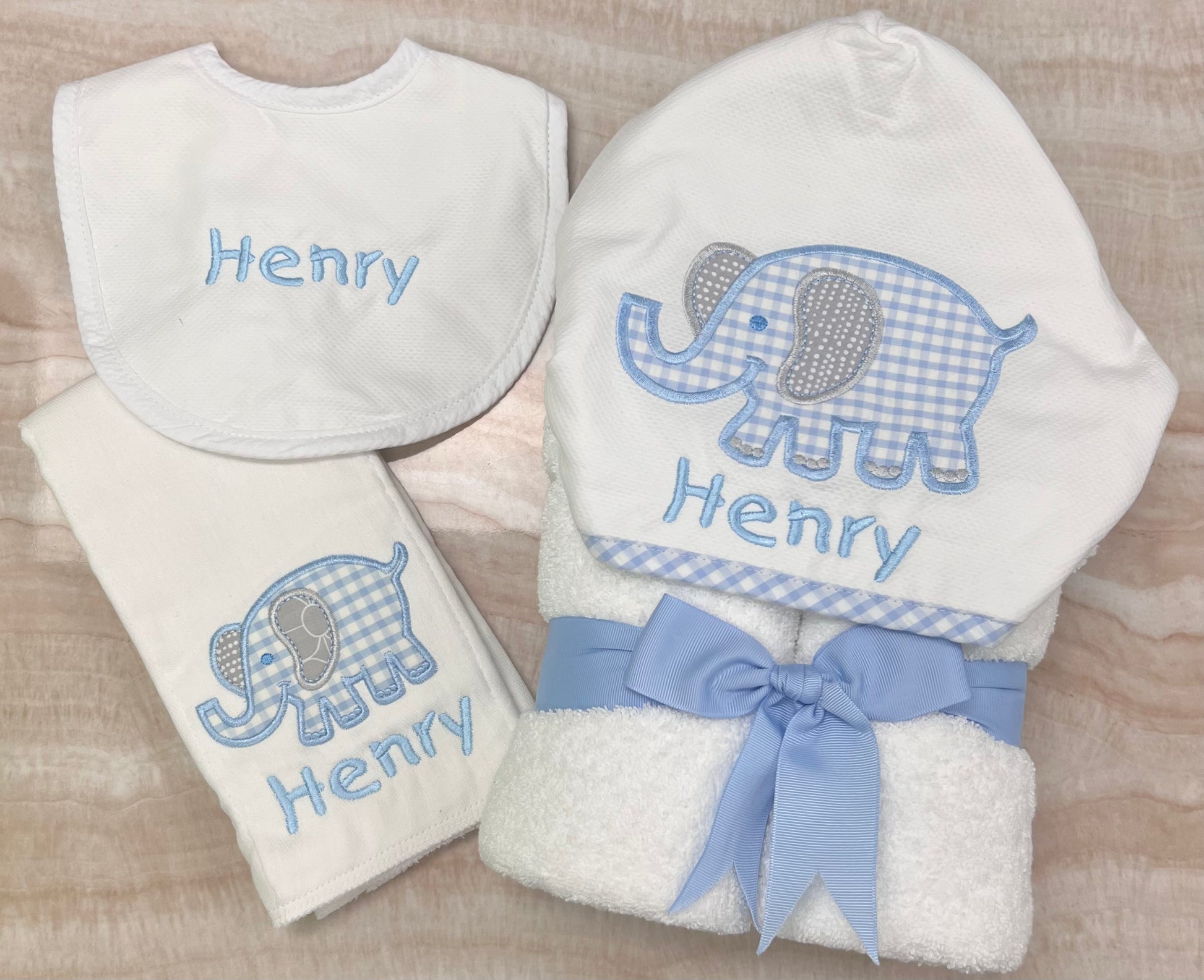 Personalized Baby Boy Blue Elephant Hooded Towel - Give Wink