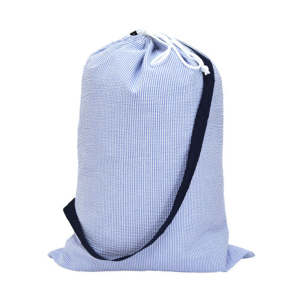 Personalized Seersucker Navy Laundry Bag - Give Wink