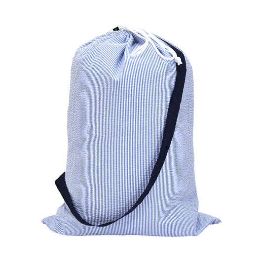 Personalized Seersucker Navy Laundry Bag - Give Wink