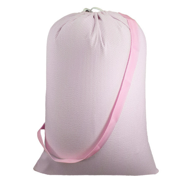 Personalized Seersucker Pink Laundry Bag - Give Wink