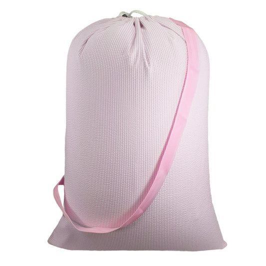 Personalized Seersucker Pink Laundry Bag - Give Wink