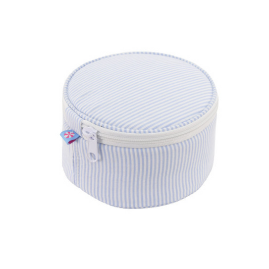 Personalized Seersucker Baby Blue Round Multi Purpose Pouch - Give Wink