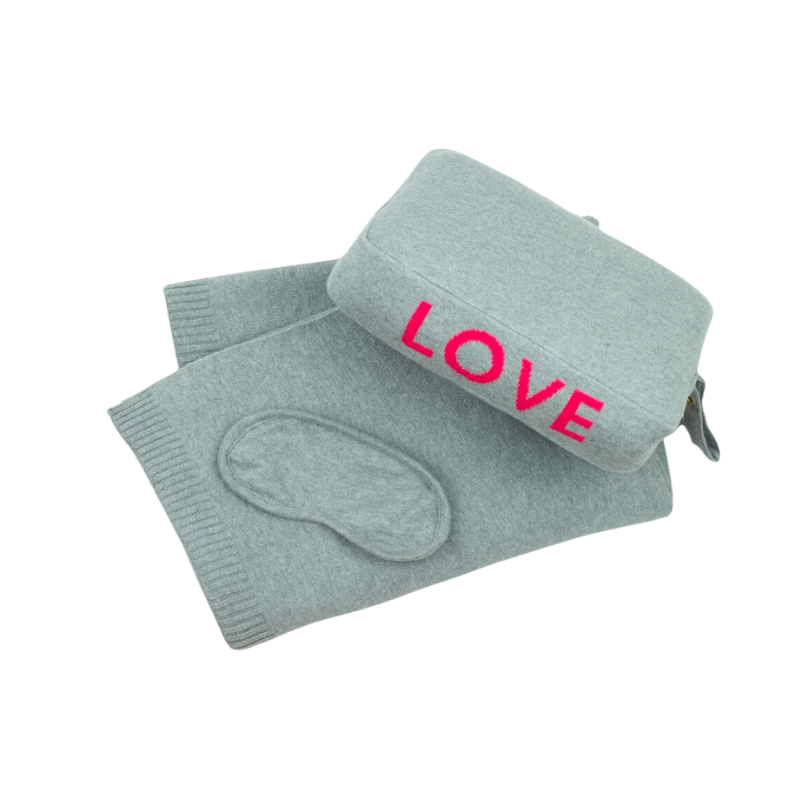 Personalized Adult Travel Set LOVE 3 Piece Knitted Grey / Neon Pink - Give Wink