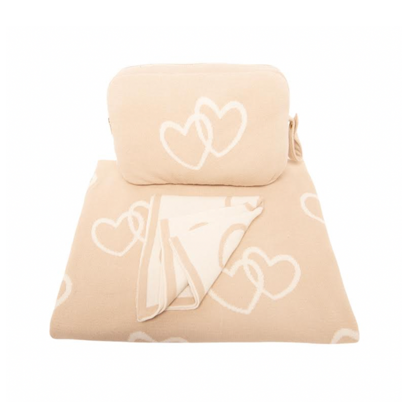 Twin Hearts 3 Piece Baby Knitted Travel Set - Natural / Linen - Give Wink