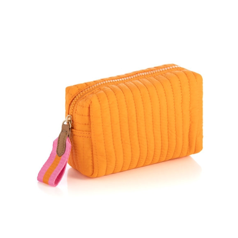 Ezra Quilted Nylon Small Boxy Cosmetic Pouch - Orange - Give Wink