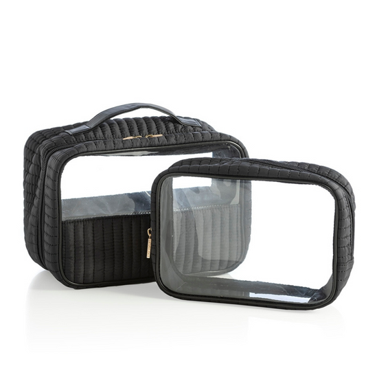 Ezra Set of 2 Clear Cosmetic Case - Black - Give Wink