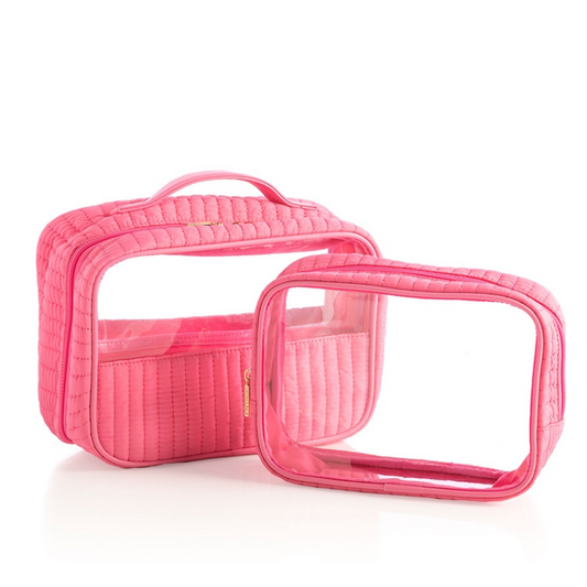 Ezra Set of 2 Clear Cosmetic Case - Pink - Give Wink