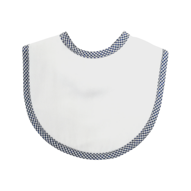 Personalized Baby Boy Blue Navy Gingham Pique Medium Bib - Give Wink