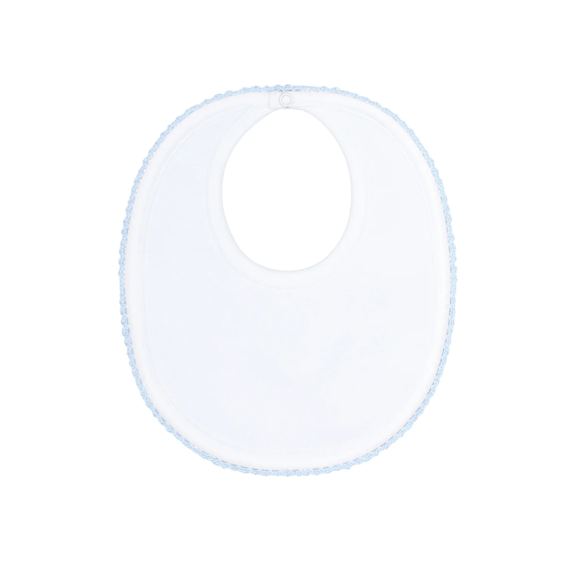 Pima Cotton Crochets Baby Bib White/Blue - Give Wink