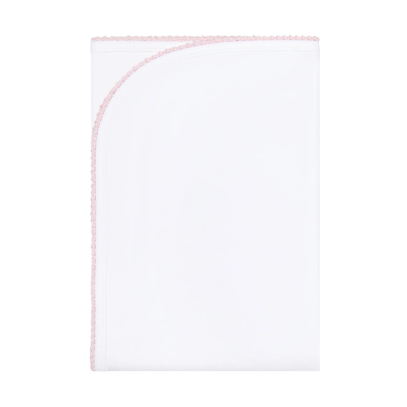 Pima Cotton Crochets Receiving Blanket White/Pink - Give Wink