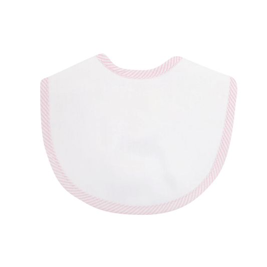 Personalized Baby Girl Pink Seersucker Stripe Pique Medium Bib - Give Wink