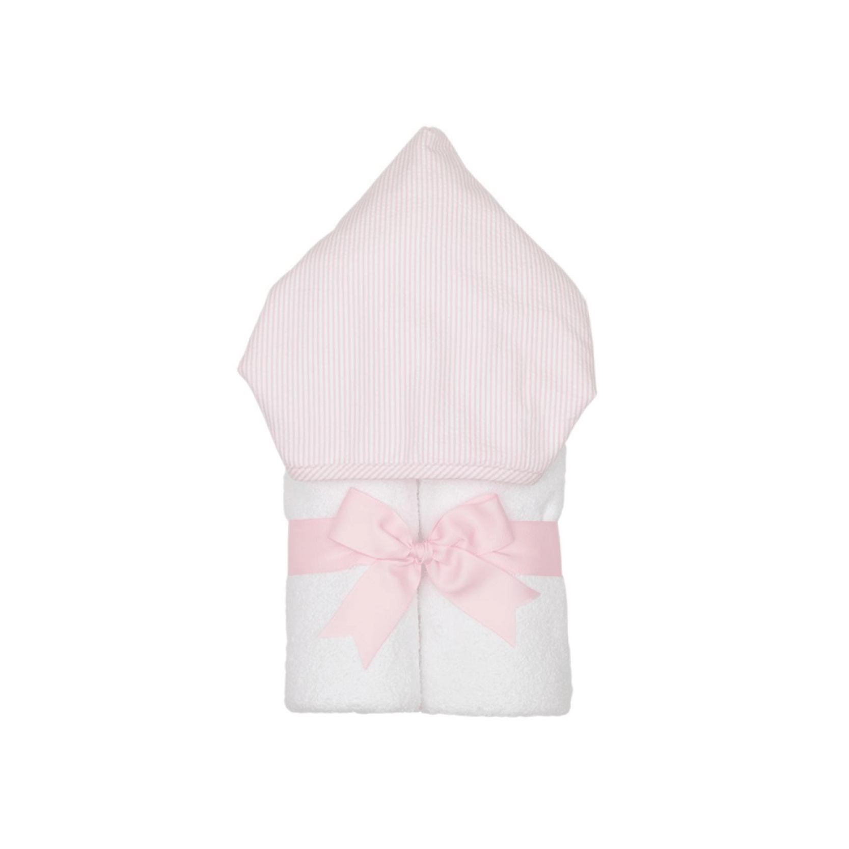 Personalized Baby Girl Pink Seersucker Stripe Hooded Towel - Give Wink