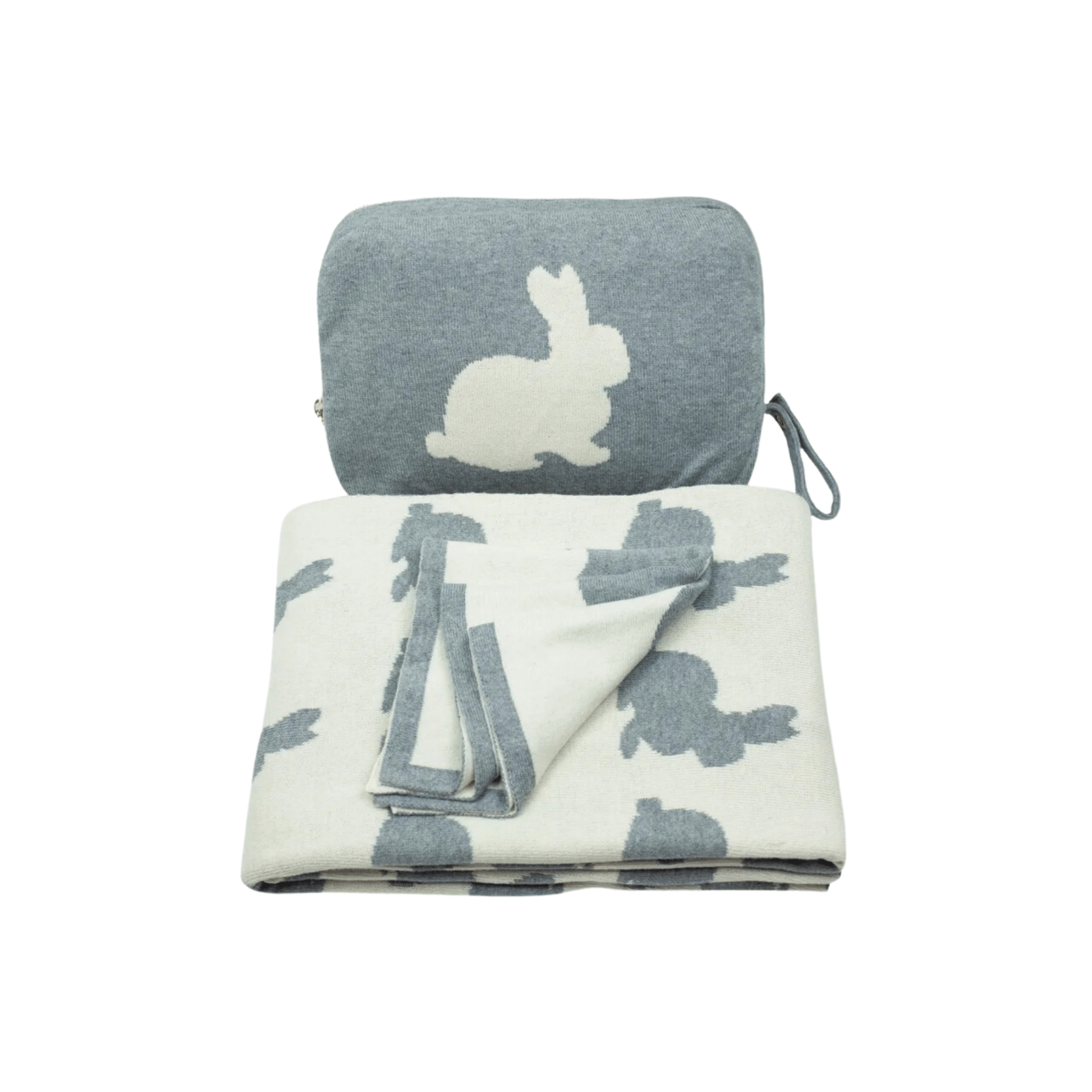 Bunny 3 Piece Knitted Baby Travel Set - Grey / Natural - Give Wink