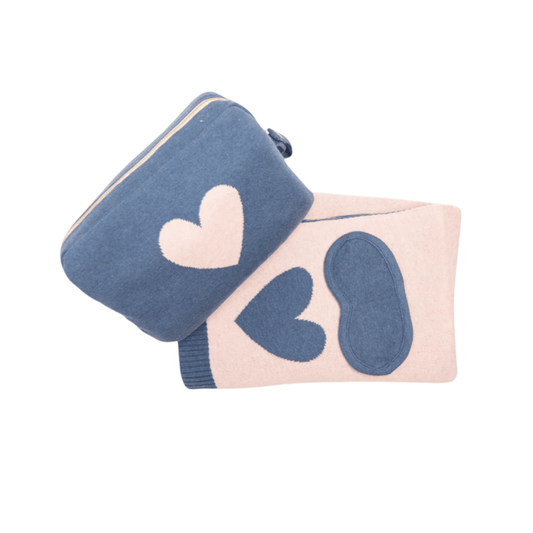 Personalized Baby Travel Set Navy / Pink Heart 3 Piece Knitted - Give Wink